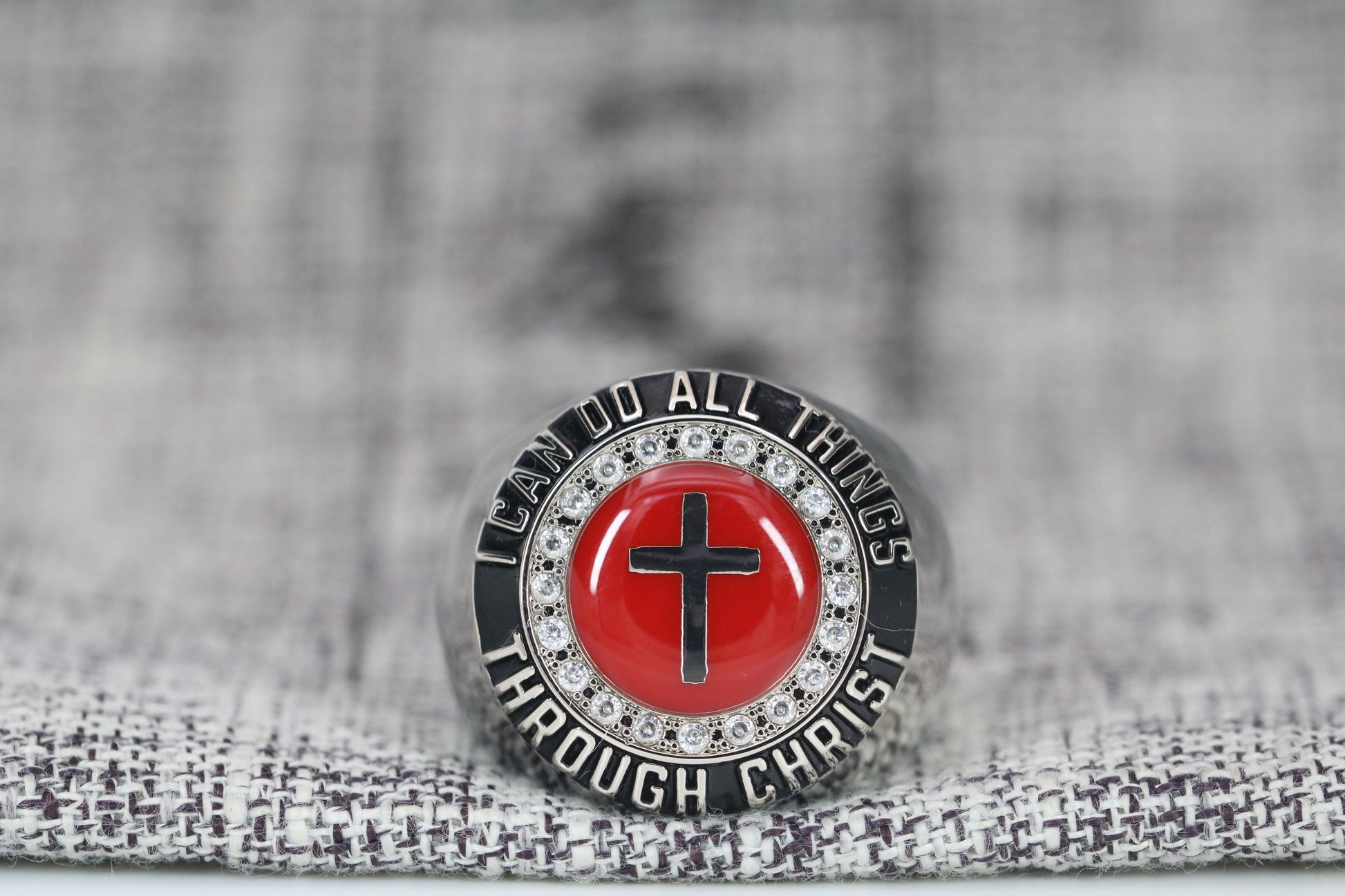 Christian Cross Blood Of Christ Ring - Diamond Halo Series - Rings For Champs, NFL rings, MLB rings, NBA rings, NHL rings, NCAA rings, Super bowl ring, Superbowl ring, Super bowl rings, Superbowl rings, Dallas Cowboys