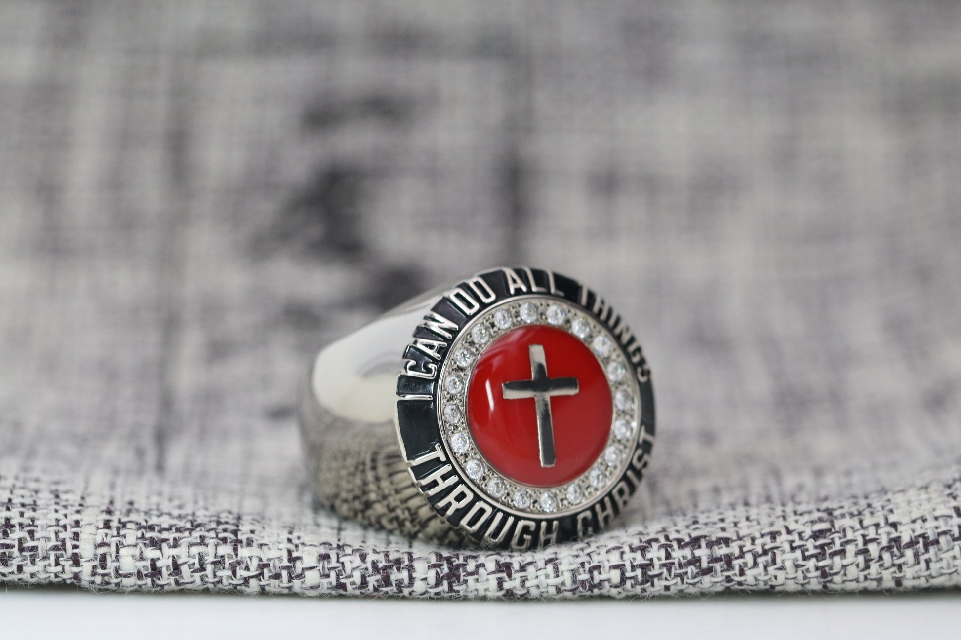 Christian Cross Blood Of Christ Ring - Diamond Halo Series - Rings For Champs, NFL rings, MLB rings, NBA rings, NHL rings, NCAA rings, Super bowl ring, Superbowl ring, Super bowl rings, Superbowl rings, Dallas Cowboys