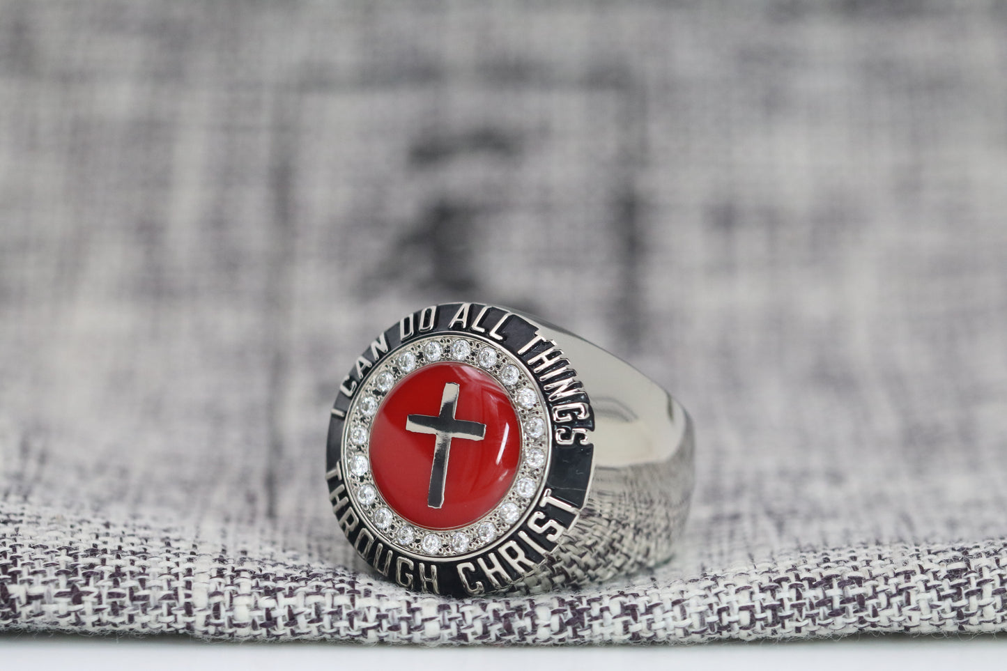 Christian Cross Blood Of Christ Ring - Diamond Halo Series - Rings For Champs, NFL rings, MLB rings, NBA rings, NHL rings, NCAA rings, Super bowl ring, Superbowl ring, Super bowl rings, Superbowl rings, Dallas Cowboys