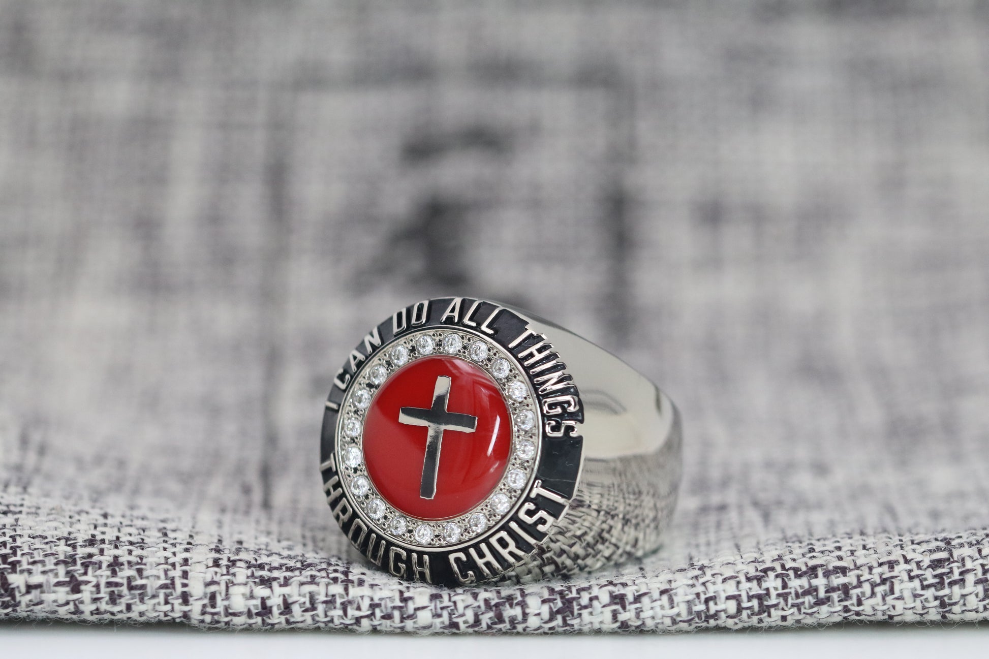 Christian Cross Blood Of Christ Ring - Diamond Halo Series - Rings For Champs, NFL rings, MLB rings, NBA rings, NHL rings, NCAA rings, Super bowl ring, Superbowl ring, Super bowl rings, Superbowl rings, Dallas Cowboys
