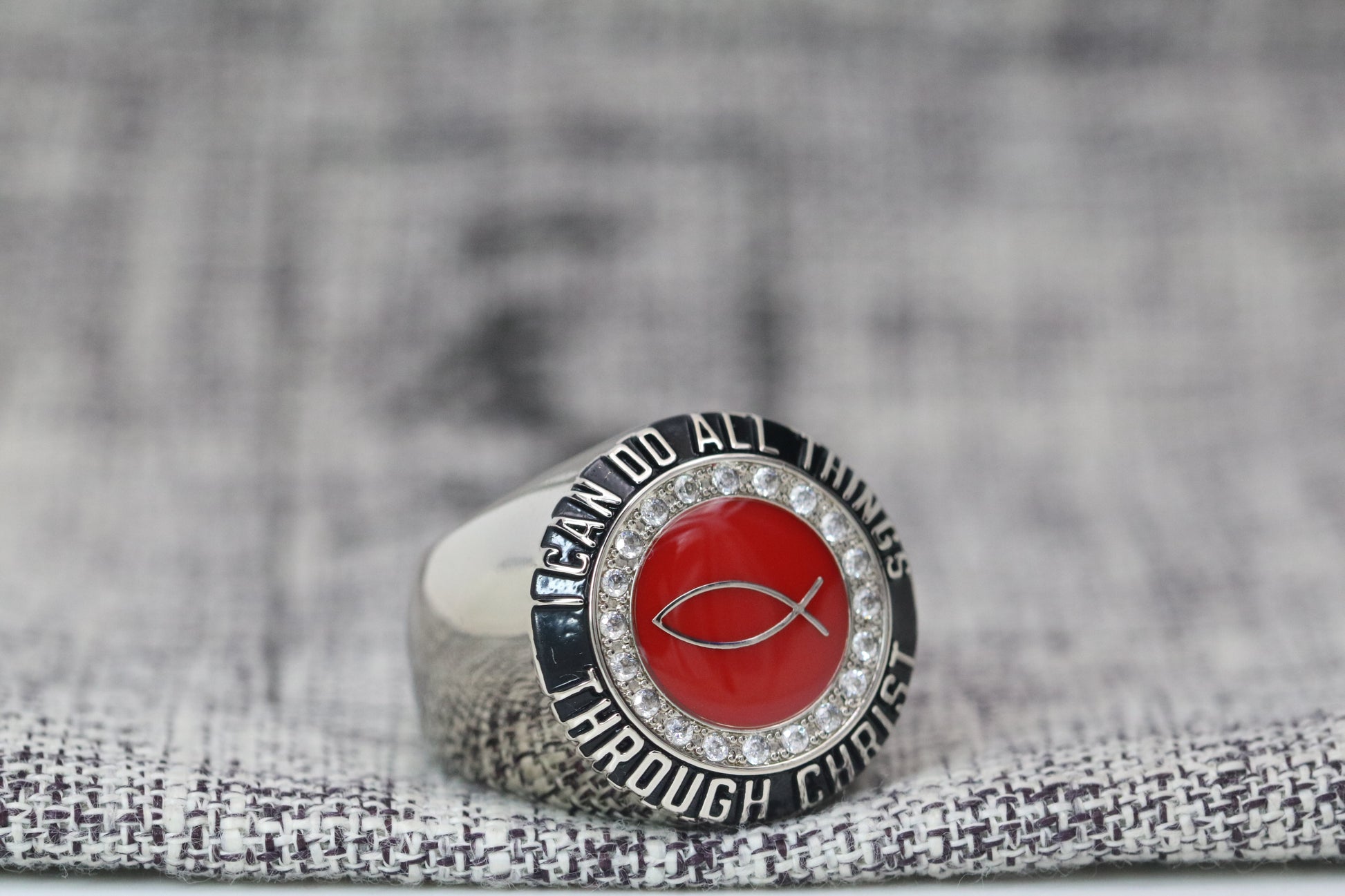 Christian Ichthys Ring - Diamond Halo Series - Rings For Champs, NFL rings, MLB rings, NBA rings, NHL rings, NCAA rings, Super bowl ring, Superbowl ring, Super bowl rings, Superbowl rings, Dallas Cowboys