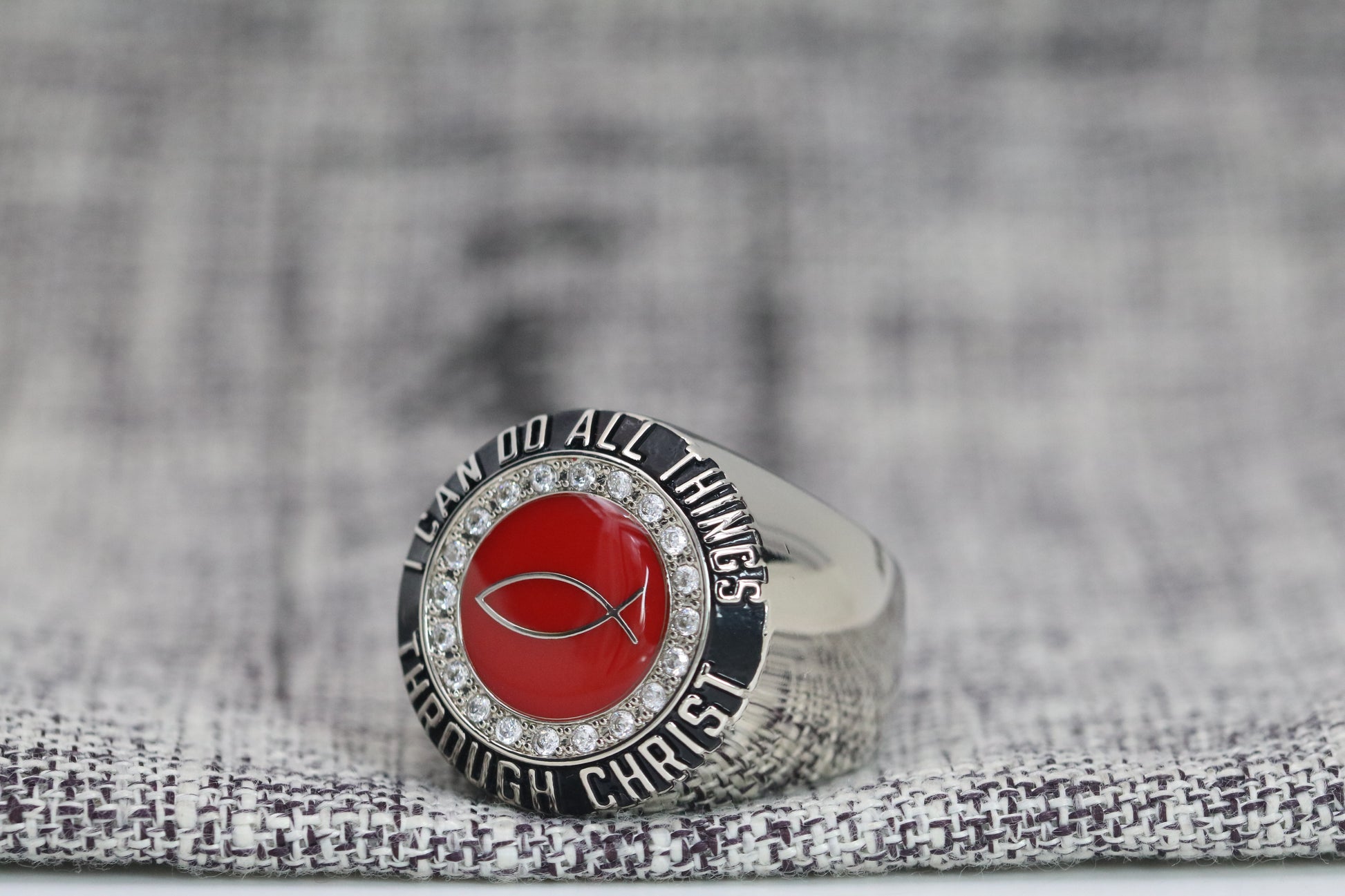 Christian Ichthys Ring - Diamond Halo Series - Rings For Champs, NFL rings, MLB rings, NBA rings, NHL rings, NCAA rings, Super bowl ring, Superbowl ring, Super bowl rings, Superbowl rings, Dallas Cowboys
